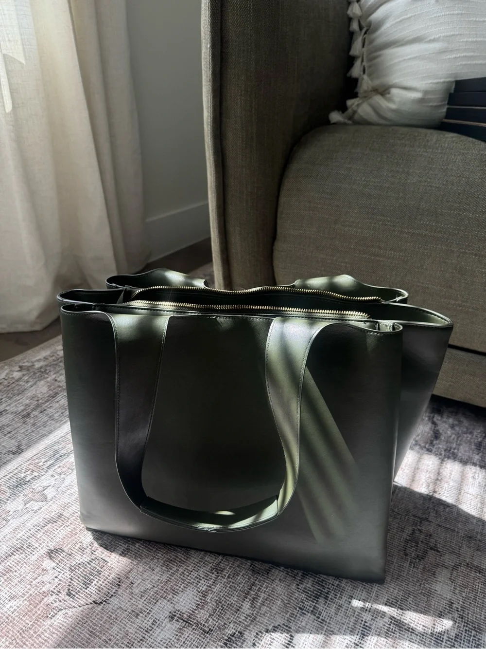 Target Classic Olive Green Faux Leather Tote Bag